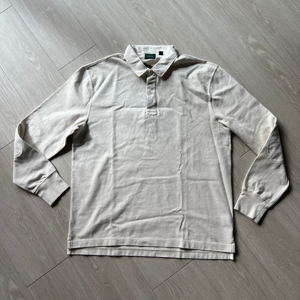 J Crew Rugby Shirt With Striped Placket Mens Large Natural